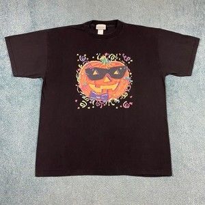 VINTAGE Halloween Jack O Lantern Shirt Adult XL Pumpkin Sunglasses Funny 90s VTG